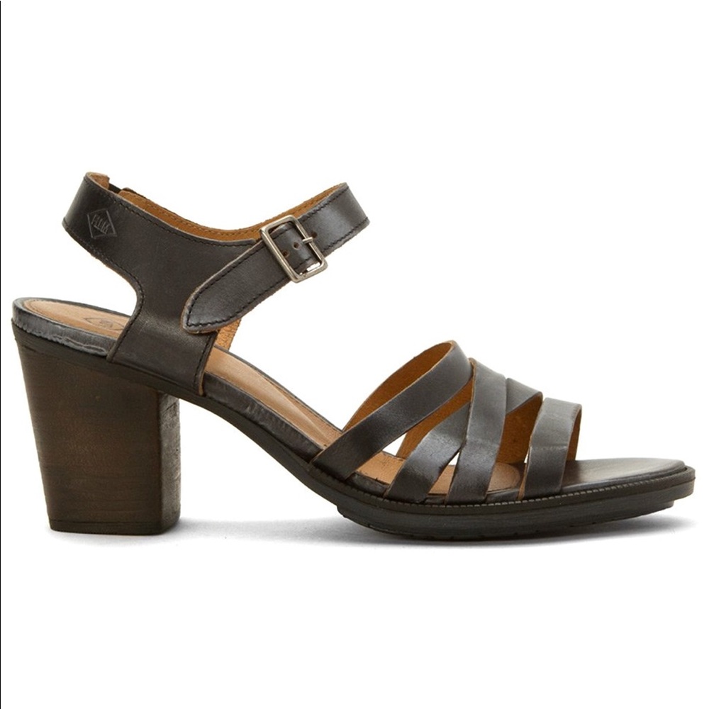 Black Distressed Leather Block Heel Sandals - Picture 4 of 6